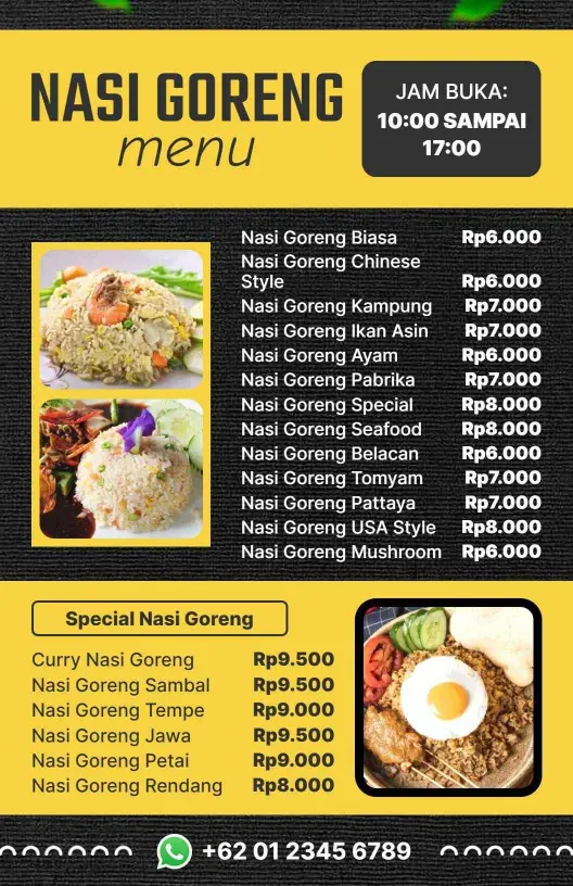 Templat Menu Pilihan Nasi Goreng Tradisional Yang Semarak