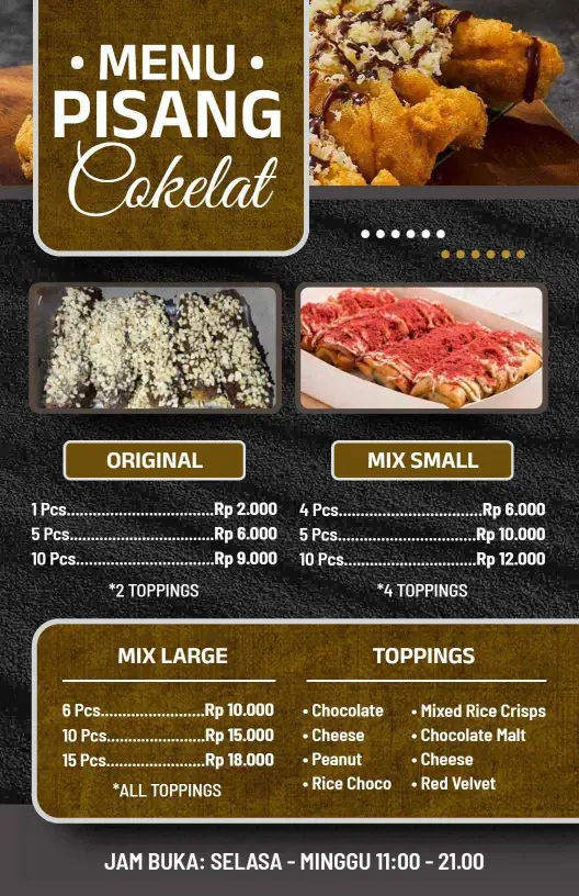 Templat Menu Pilihan Pisang Coklat Bergaya