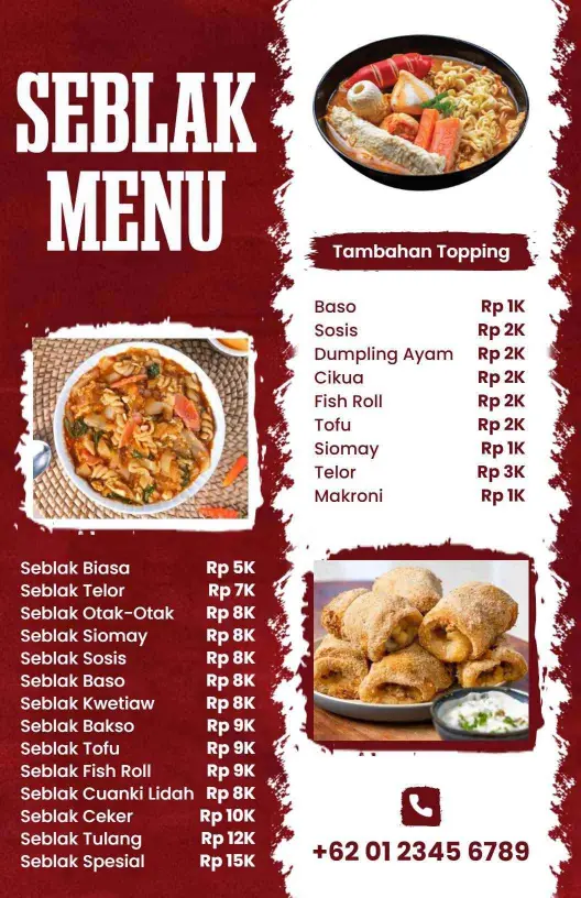 Templat Menu Pilihan Seblak Indonesia Bernuansa Merah Rustik