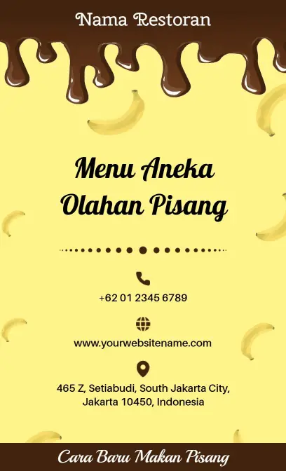 Templat Menu Pisang Dengan Kombinasi Cokelat Dan Keju Yang Lezat