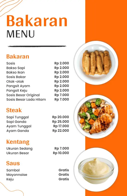 Templat Menu Restoran Bakaran Minimalis Dengan Aksen Oranye