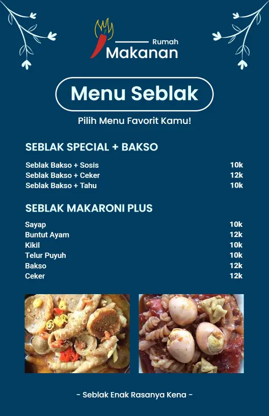 Templat Menu Restoran Seblak Dengan Tema Biru Yang Elegan