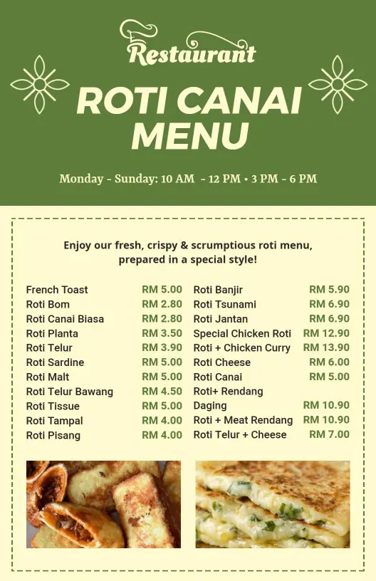 Templat Menu Roti Canai Rangup Dan Makanan Istimewa Savori