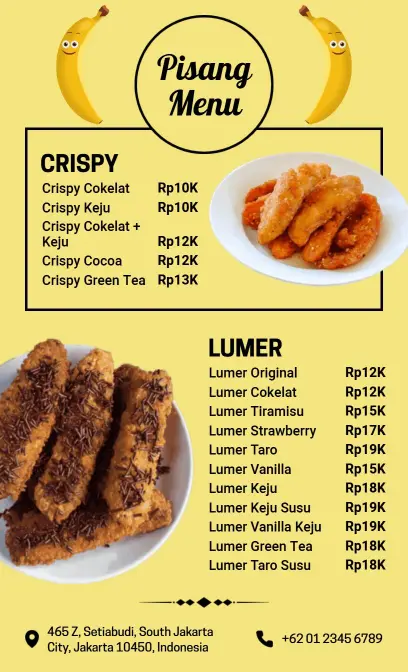Templat Menu Spesial Pisang Dengan Latar Belakang Kuning Cerah