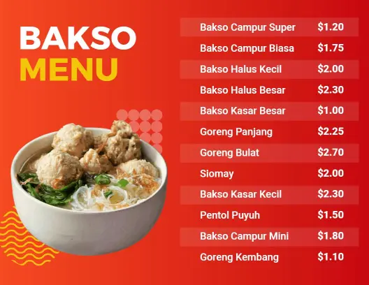 Templat Menu Sup Bakso Asia Dengan Nuansa Merah Cerah
