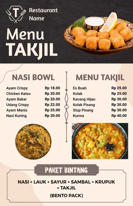 Templat Menu Takjil Tradisional Bernuansa Beige Dan Cokelat Yang Elegan