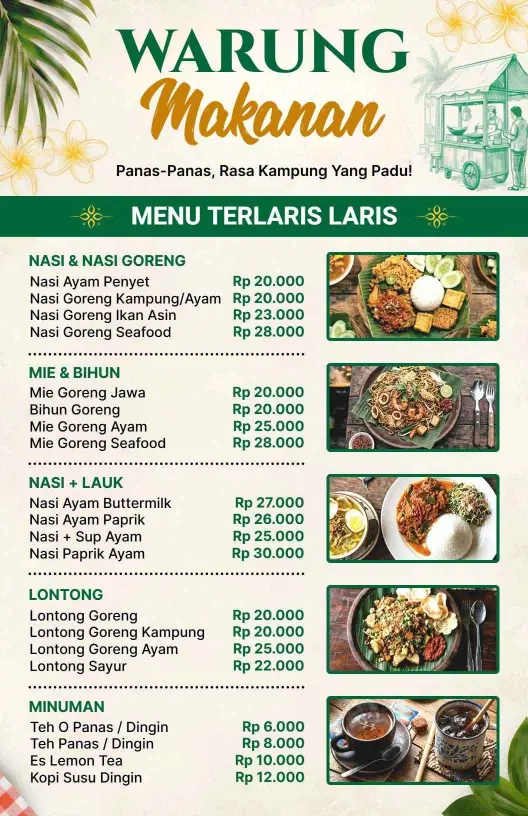 Templat Menu Warung Makanan Tradisional Indonesia