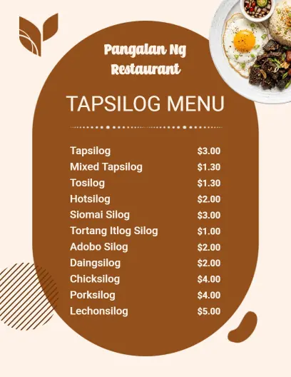 Template Ng Espesyal Na Menu Ng Minimalist Na Brown Circle Na Tapsilog