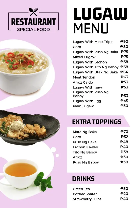 Template Ng Menu Ng Klasikong Lila at Puting Lugaw