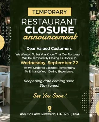 Temporary Restaurant Closure Announcement Flyer Template