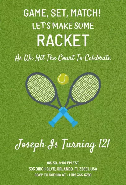 Tennis Themed Sports Birthday Celebration Invitation Template