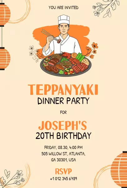 Teppanyaki Dinner Celebration for 20th Birthday Invitation Template