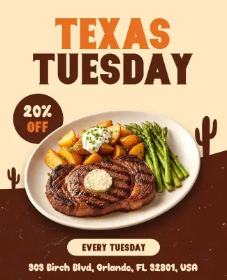 Texas Tuesday Dinner Promotion Flyer Template
