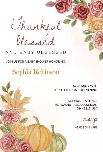 Thankful Baby Shower Celebration Thanksgiving Invitation Template