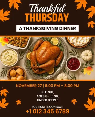 Thankful Thursday Thanksgiving Dinner Event Invitation Flyer Template