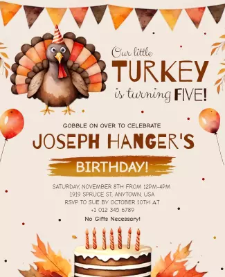 Thanksgiving 5th Birthday Celebration Invitation Flyer Template