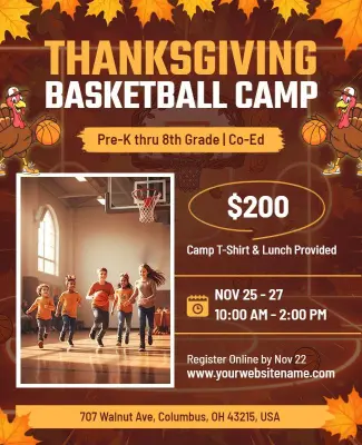 Thanksgiving Basketball Camp Event Announcement Flyer Template