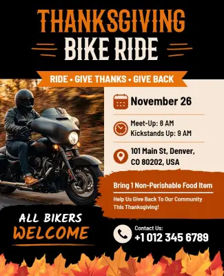 Thanksgiving Bikers Event Promotional Flyer Template