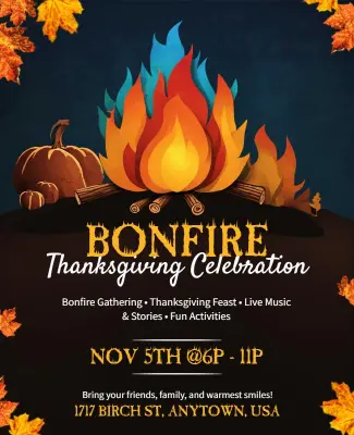 Thanksgiving Bonfire Celebration Event Flyer Template