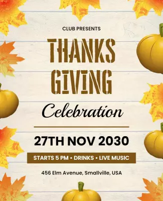 Thanksgiving Celebration Autumn Leaves Flyer Template