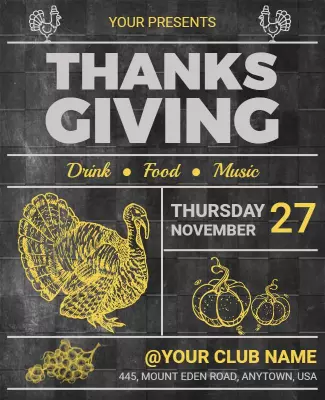 Chalkboard Thanksgiving Celebration Drink Food Music Flyer Template