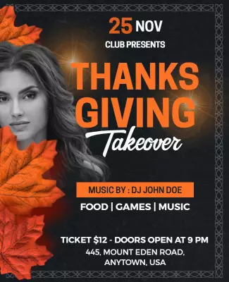 Thanksgiving Club Party Event Flyer Template