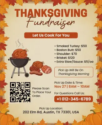 Thanksgiving Fundraiser BBQ Event Flyer Template