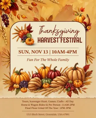 Thanksgiving Harvest Festival Family Flyer Template