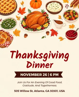 Thanksgiving Holiday Dinner Invitation Poster Template