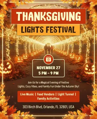 Thanksgiving Lights Festival Celebration Flyer Template