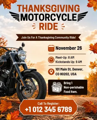 Thanksgiving Motorcycle Ride Flyer Template