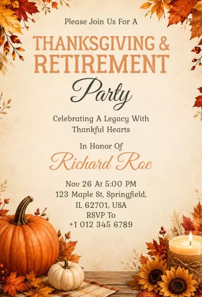 Thanksgiving Retirement Celebration Gathering Invitation Template