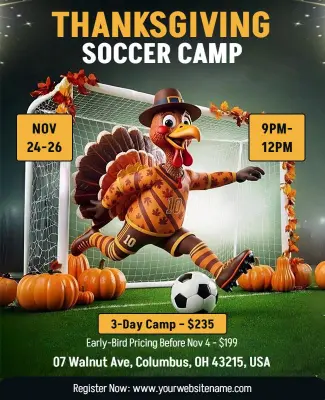 Thanksgiving Soccer Camp Promotional Flyer Template