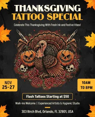 Thanksgiving Tattoo Special Event Flyer Template