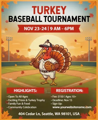 Thanksgiving Turkey Baseball Tournament Flyer Template