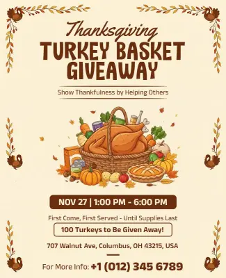 Thanksgiving Turkey Basket Giveaway Event Flyer Template