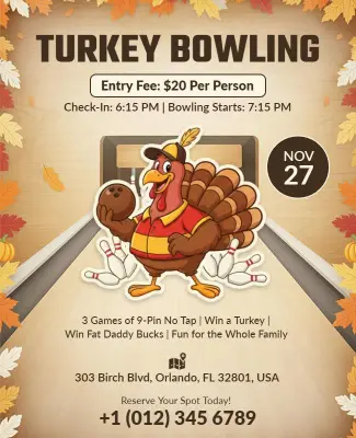 Thanksgiving Turkey Bowling Event Flyer Template