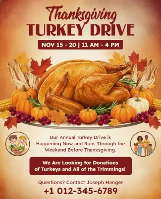 Thanksgiving Turkey Donation Drive Flyer Template