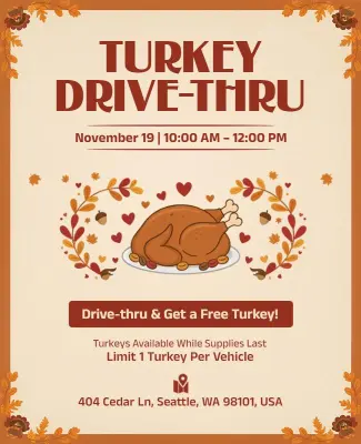 Thanksgiving Turkey Drive-Thru Event Flyer Template