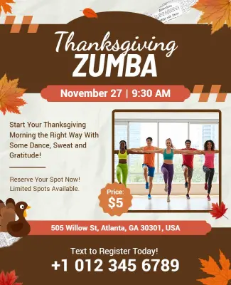 Thanksgiving Zumba Fitness Class Flyer Template