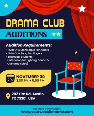Theatrical Red Curtain Drama Auditions Invitation Flyer Template