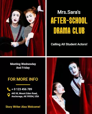 Theatrical Red Drama Club Invitation Poster Template