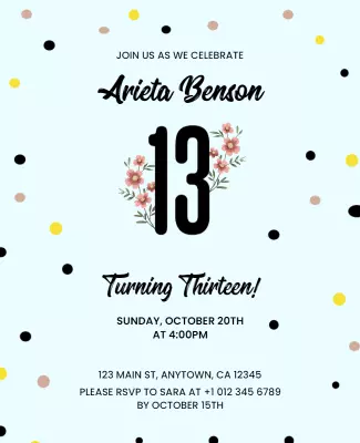 Thirteenth Birthday Celebration Invitation Flyer Template