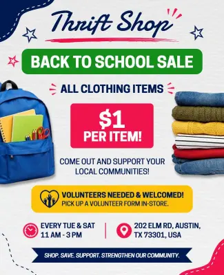 Thrift Shop Back to School Sale Flyer Template