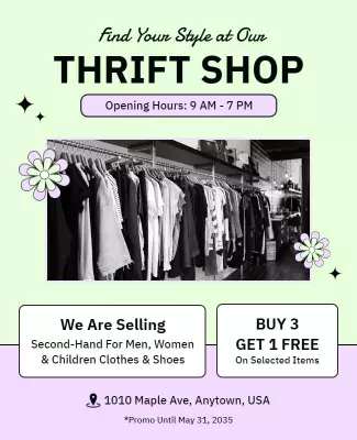 Thrift Shop Clothing Promotion Flyer Template
