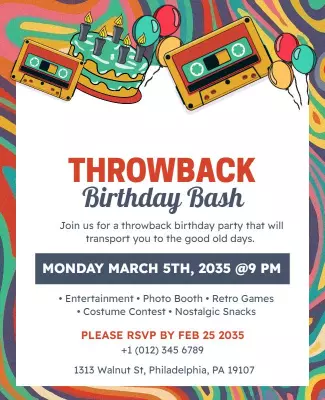 Throwback Birthday Bash Celebration Flyer Template