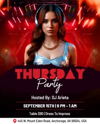 Thursday Dance Party Event with DJ Entertainment Flyer Template