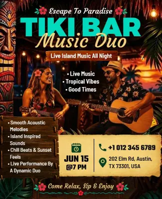 Tiki Bar Duo Music Performance Event Poster Template
