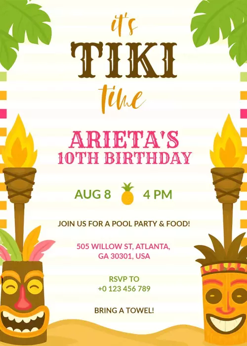 Tiki Tropical Luau Birthday Celebration Invitation Template