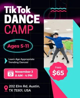 Tiktok Dance Camp for Kids Flyer Template